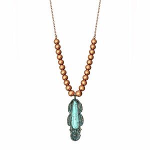 Lucky You Turquoise Feather Pendant Necklace, Copper Beaded Boho Western style 🤎